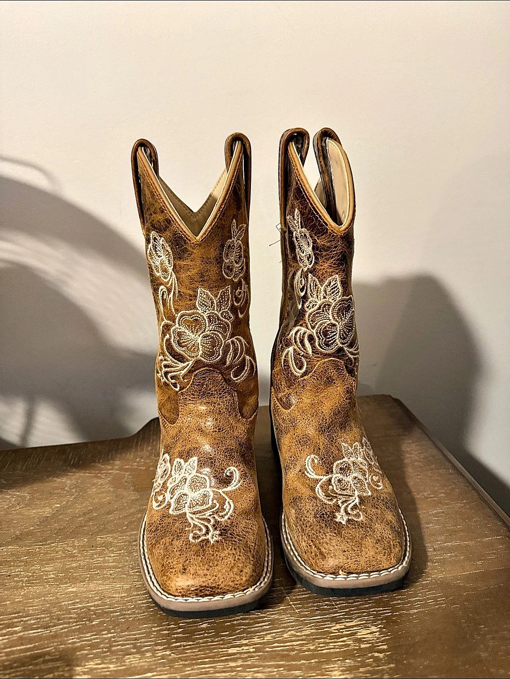 Girls Embroidered Brown Western Boots